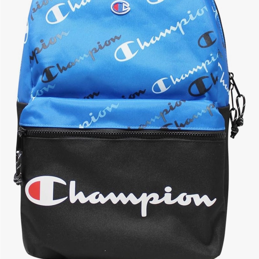 Champion Blue and Black Backpack with Bold Logo Design